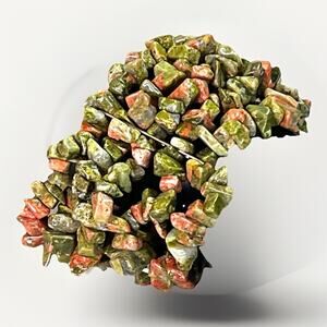 Vintage Unakite Gemstone Chip 5 Strand Stretch Bracelet - Green & Red 95.7g